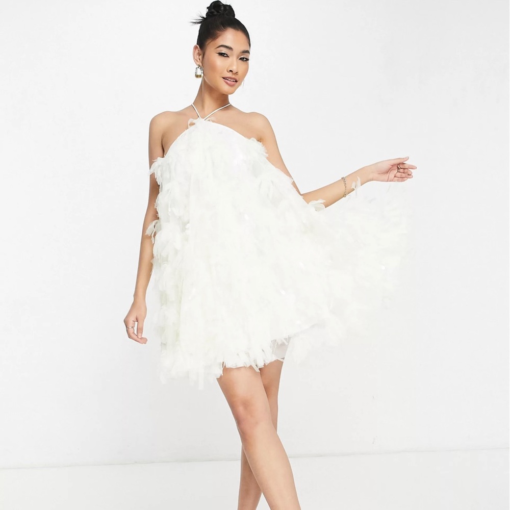 ASOS EDITION backless mini dress in textured mesh in cream